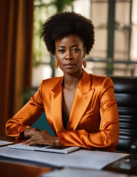 Confident portrait of female African author seate Confident portrait of female African author seate